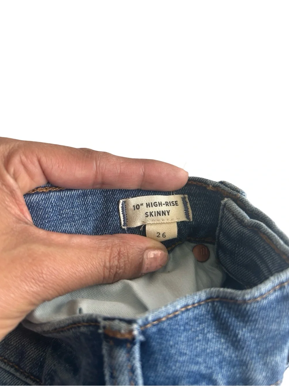 Madewell Blue 10” High-Rise Skinny Jeans with Frayed Hem. Sz 26